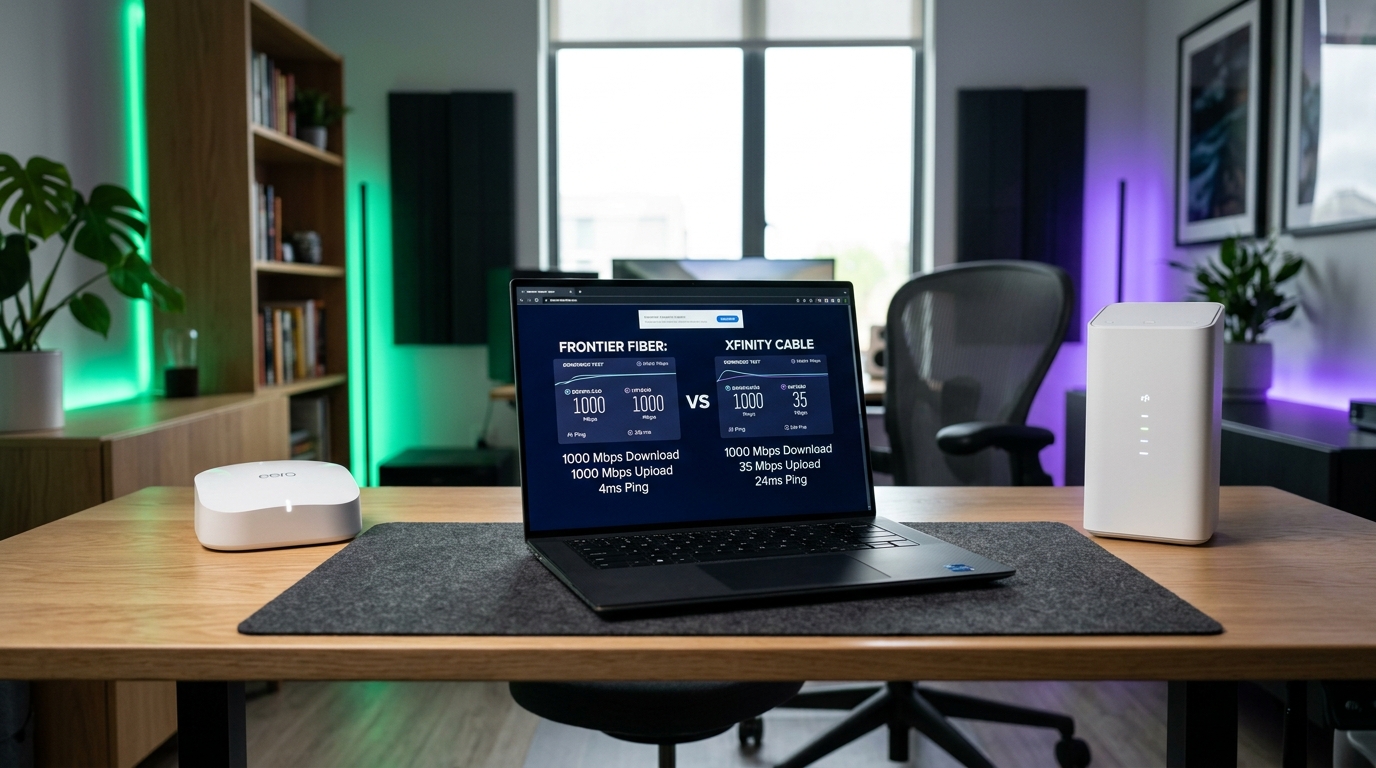 Frontier Fiber vs Xfinity Cable router hardware and speed comparison showdown
